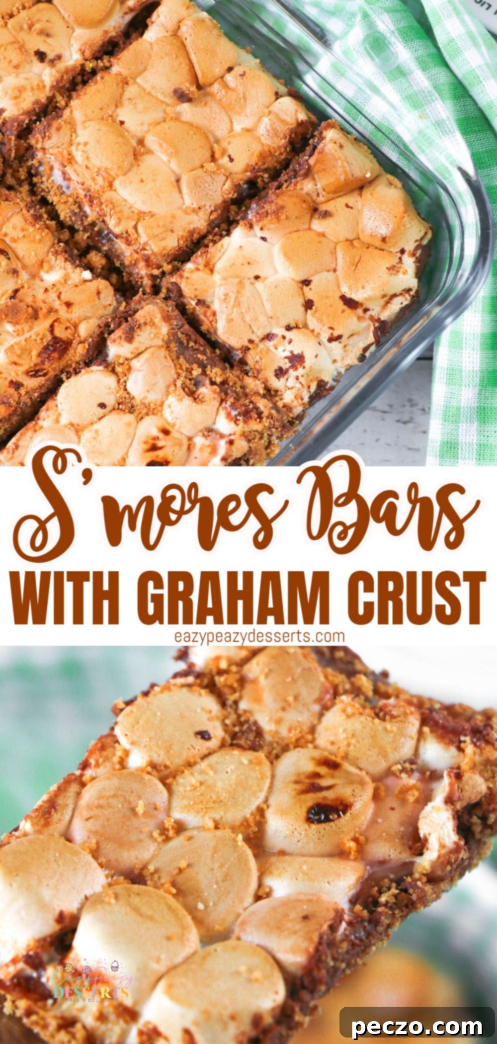 Gooey Smores Bars 6 Photo collage of s'mores bars with chocolate and graham cracker crust
