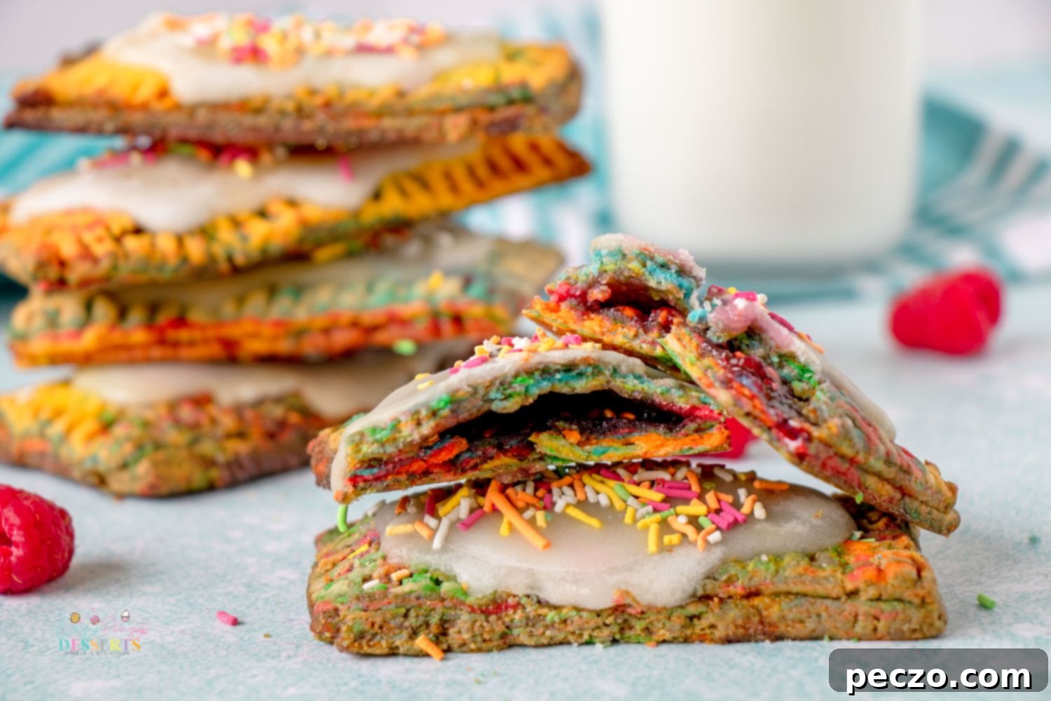 Image of a few raspberry pop tarts decorated with glaze and sprinkles