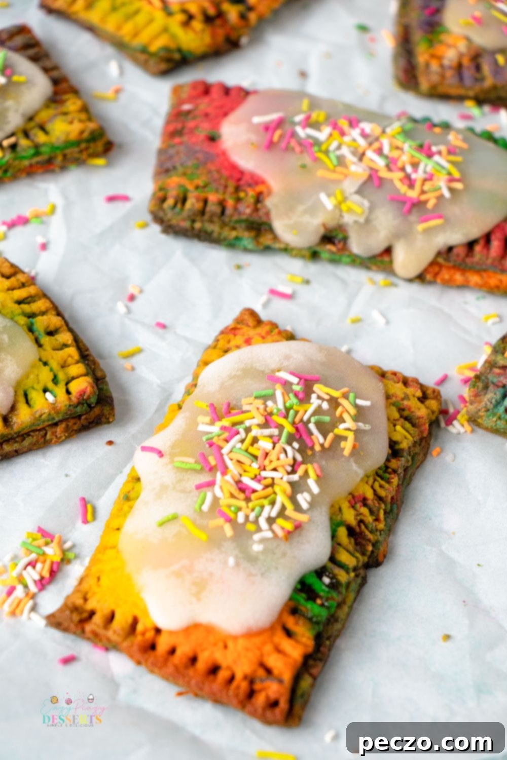 Close up image of a homemade rainbow pop tart