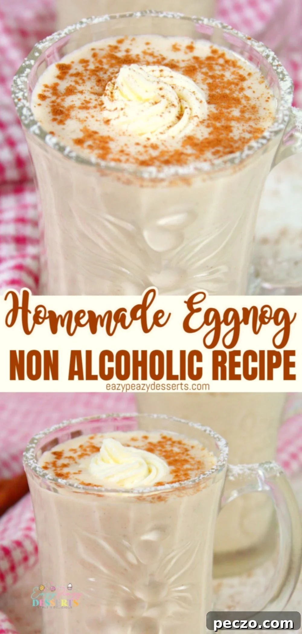 Photo collage of non alcoholic homemade eggnog
