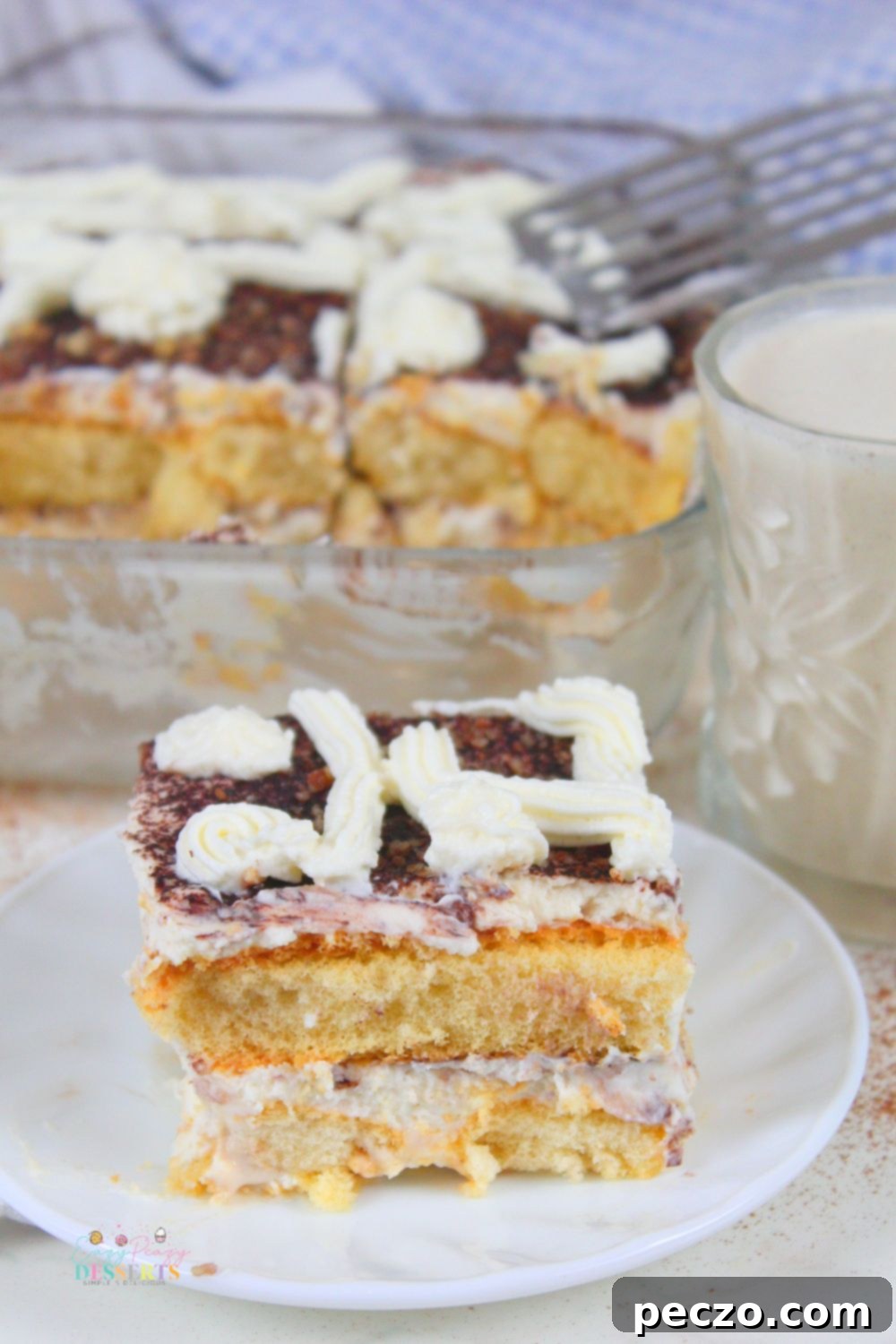 Close up image of Christmas tiramisu with eggnog