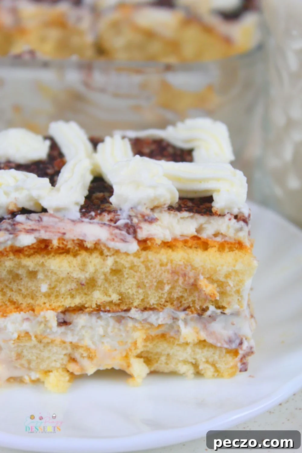Close up image of leftover eggnog dessert with ladyfinger cookies