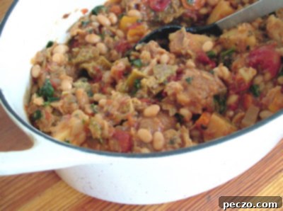 Unbaked Tuscan bread and bean stew, ready for baking