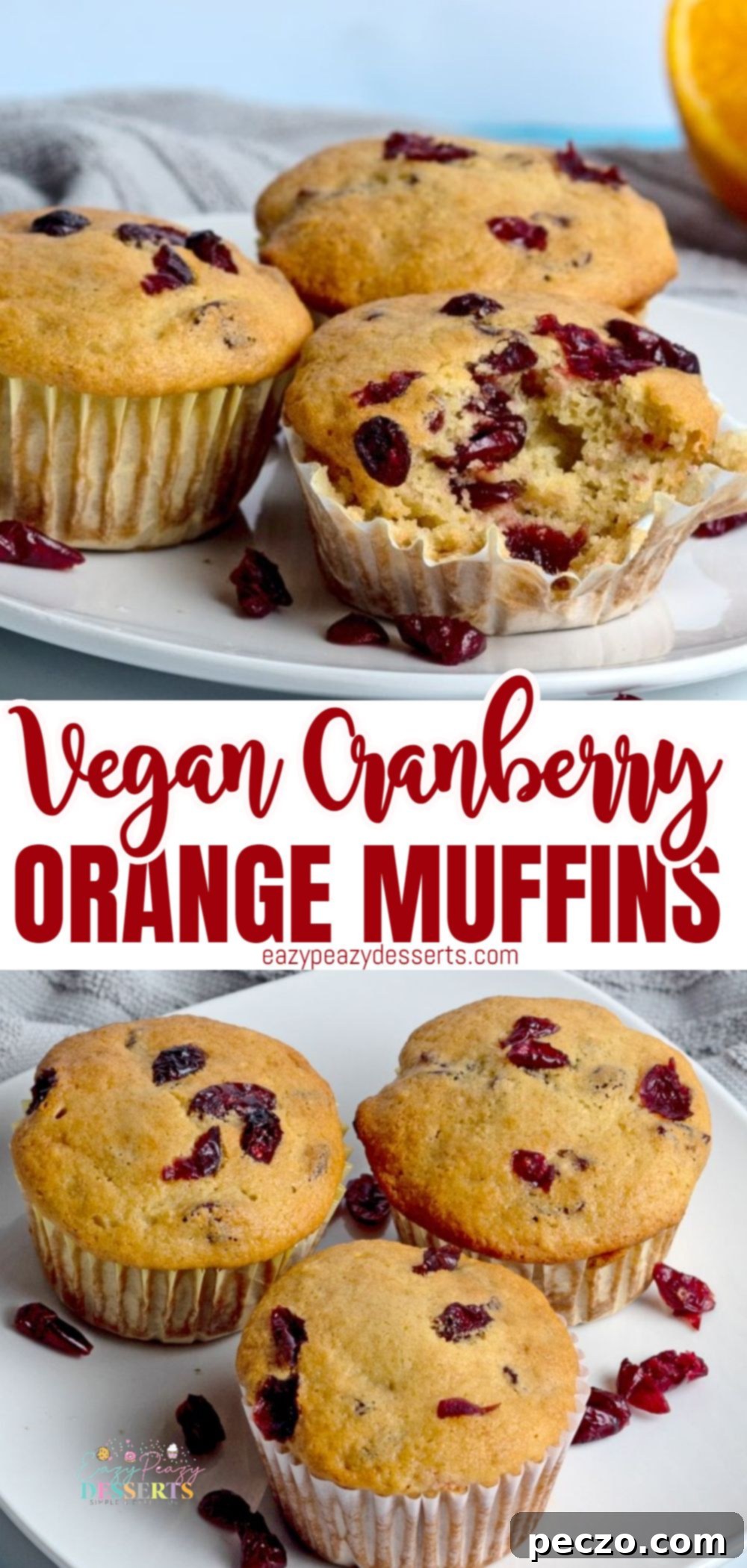 Sweet & Tart Vegan Orange Cranberry Muffins 6 Photo collage of vegan orange cranberry muffins