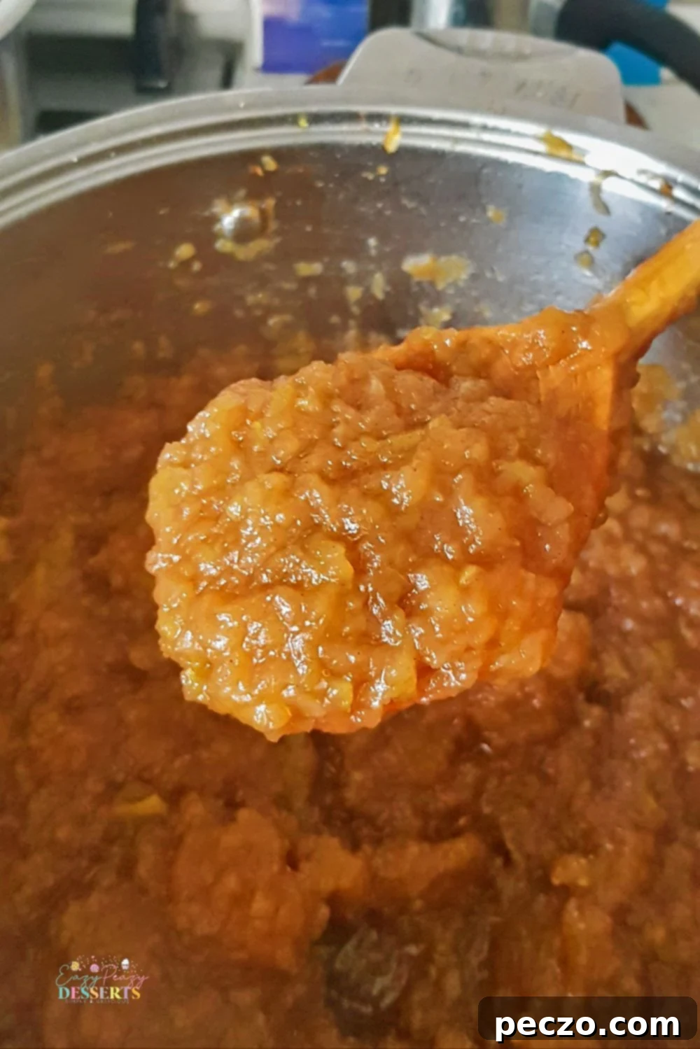 Close up image of homemade cinnamon apple sauce