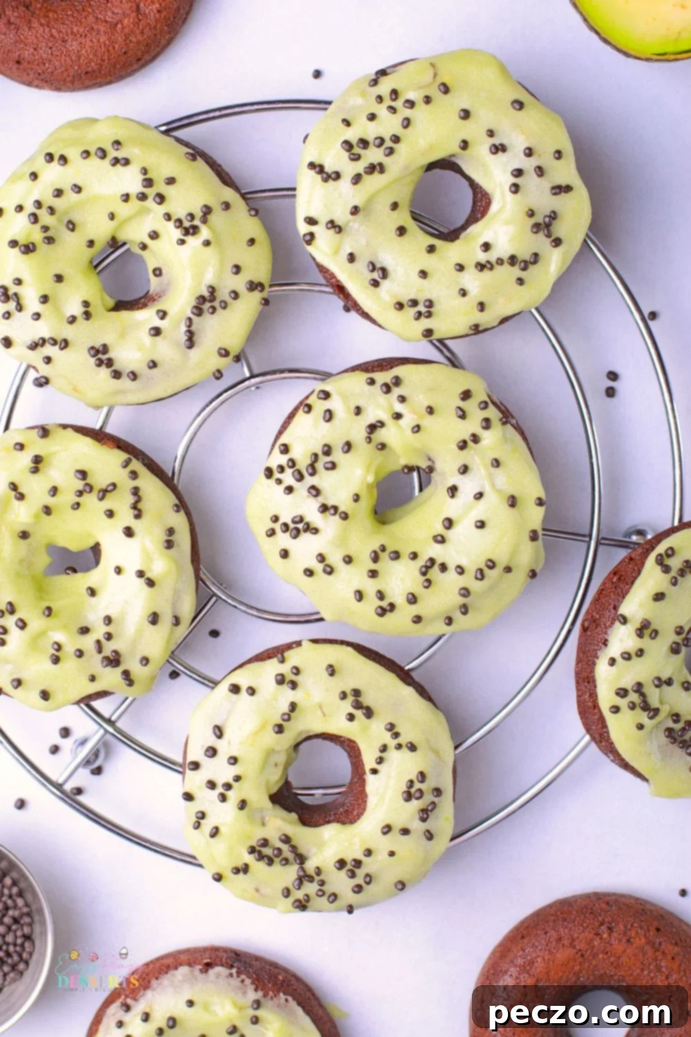Over head image of oven donuts with avocado