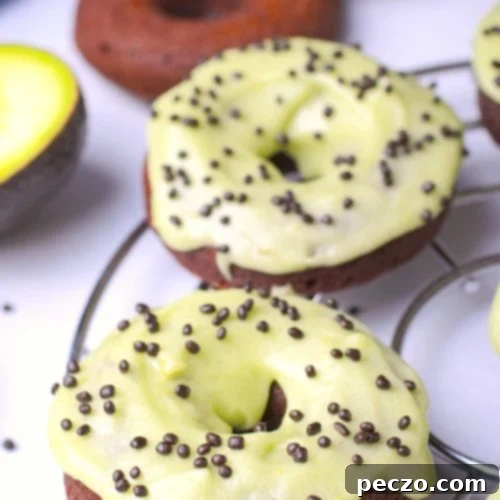 Close up image of healthy donuts with avocado glaze