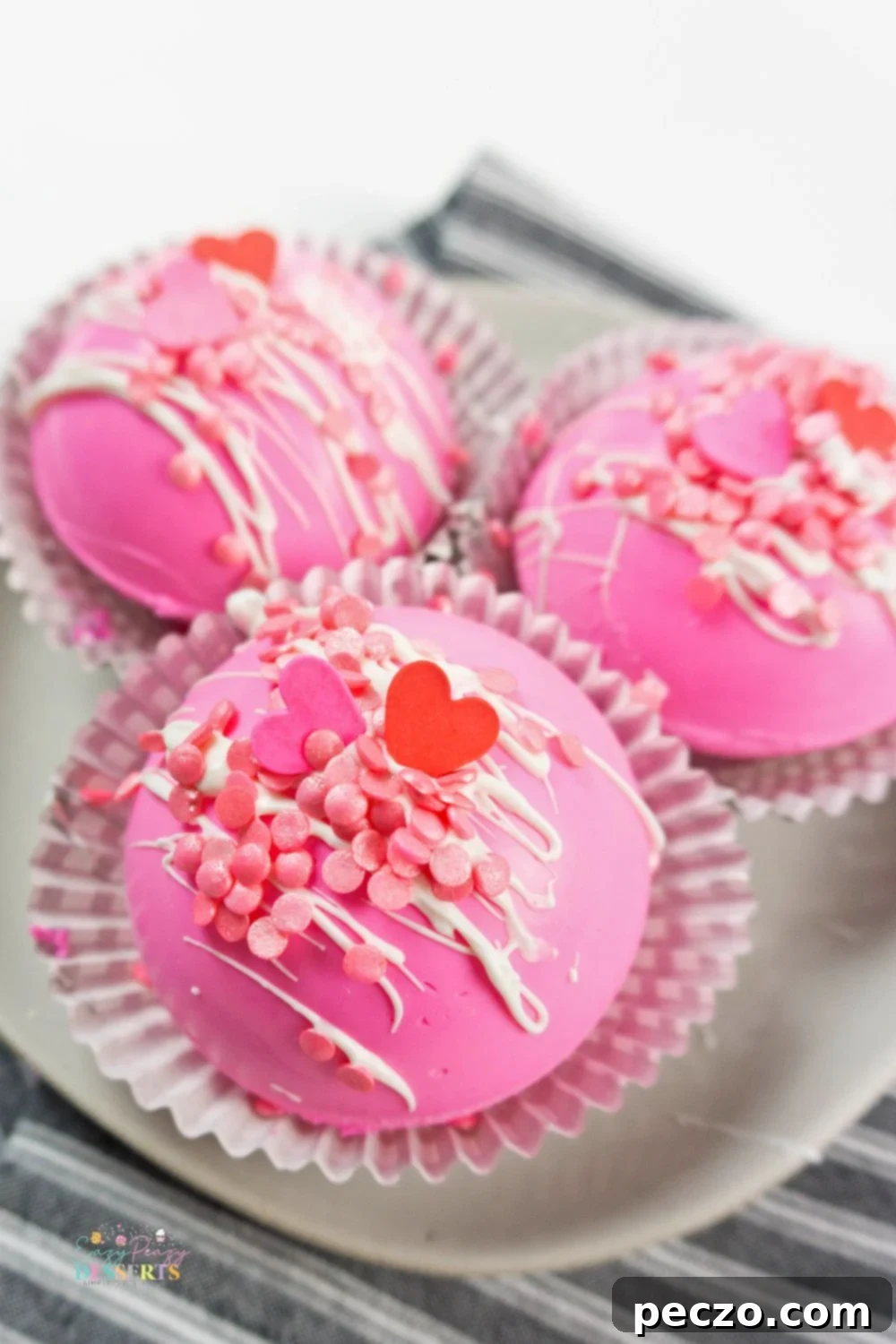 Close up image of Valentine's day hot chocolate bombs