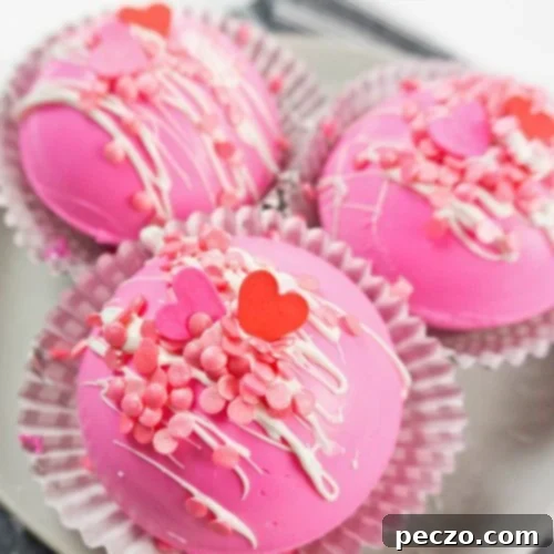 Close up image of Valentine's day hot chocolate bombs