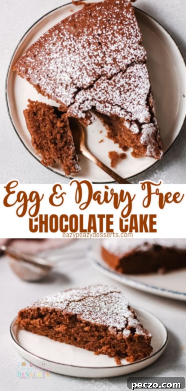 Dairy and egg free chocolate cake with powdered sugar