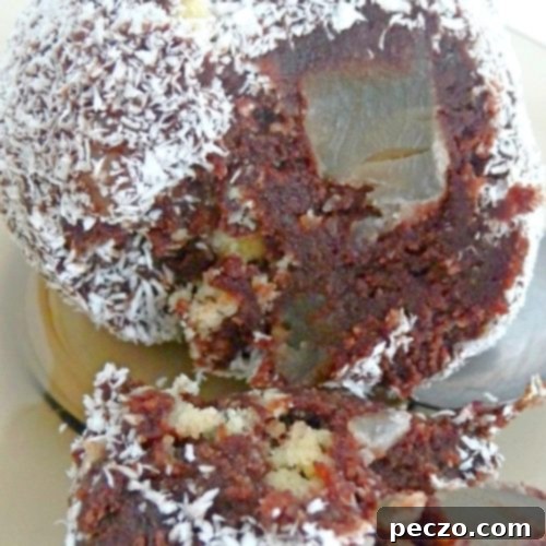 Close up image of the inside of a chocolate cookie ball