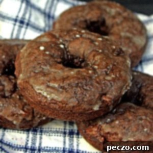 World's Best Baked Chocolate Donuts 6 Image of a few chocolate donuts with sugar glaze