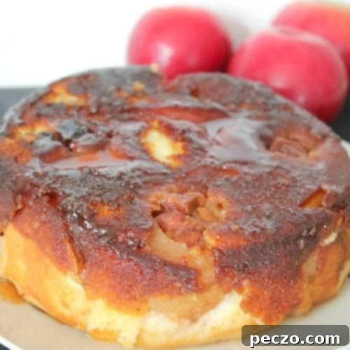 Decadent Caramel Apple Flip 8 Close up image of apple upside down cake on a plate