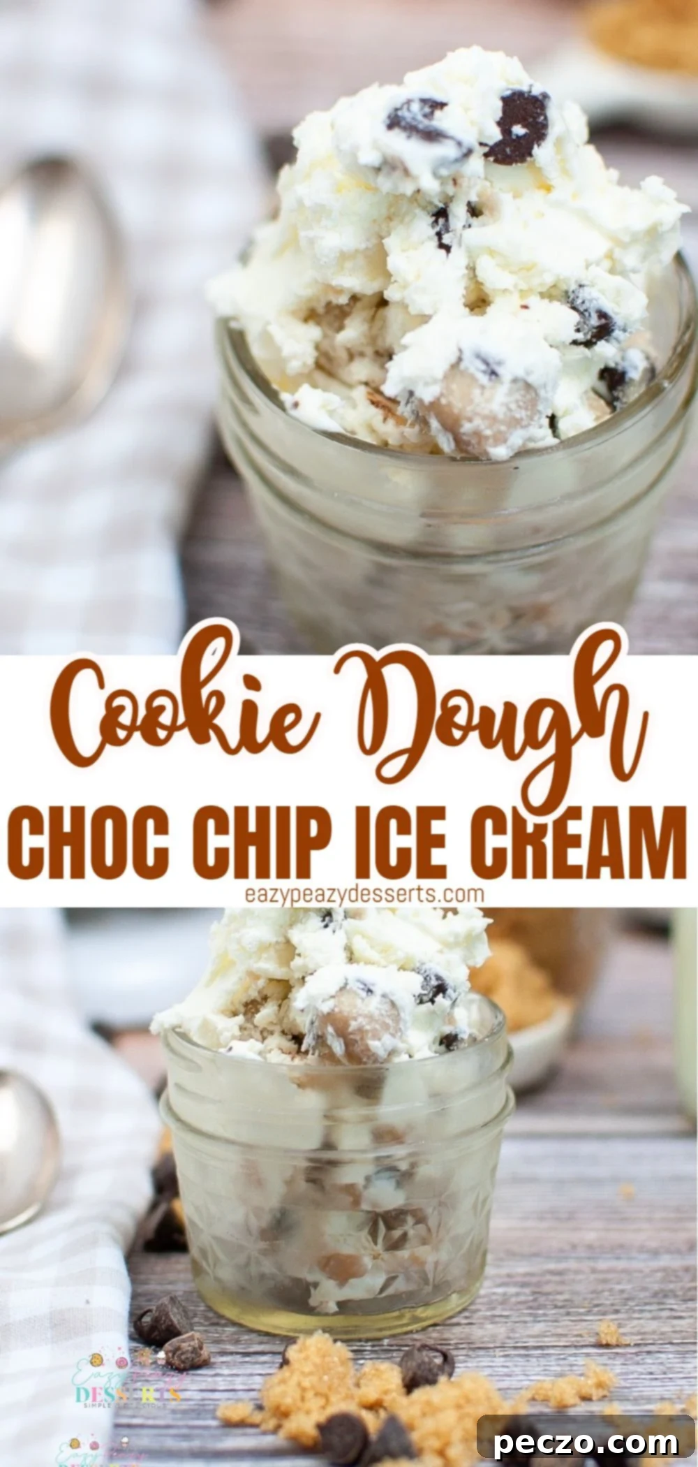 Photo collage of delicious cookie dough ice cream in jars, perfect for Pinterest