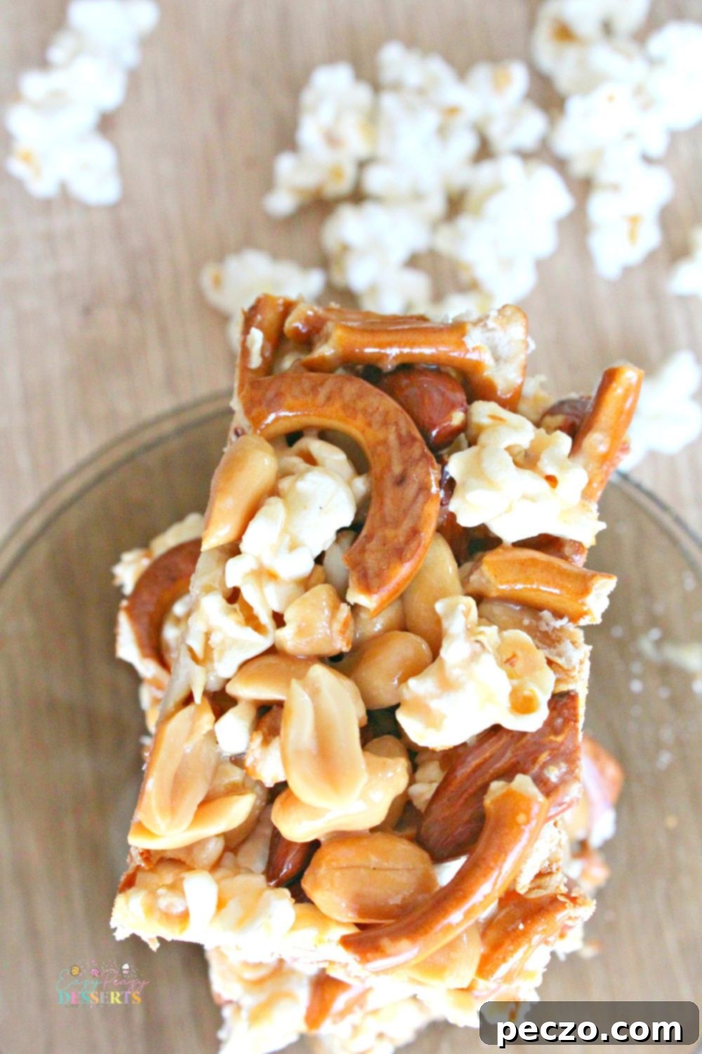 Over head image of caramel popcorn bars