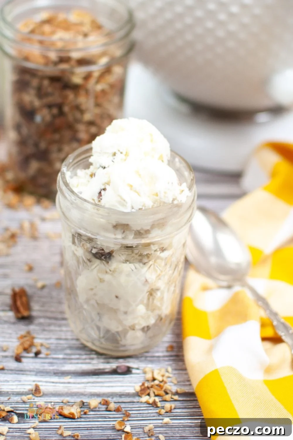Pecan ice cream in a jar