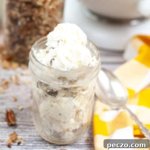 Pecan ice cream in a jar