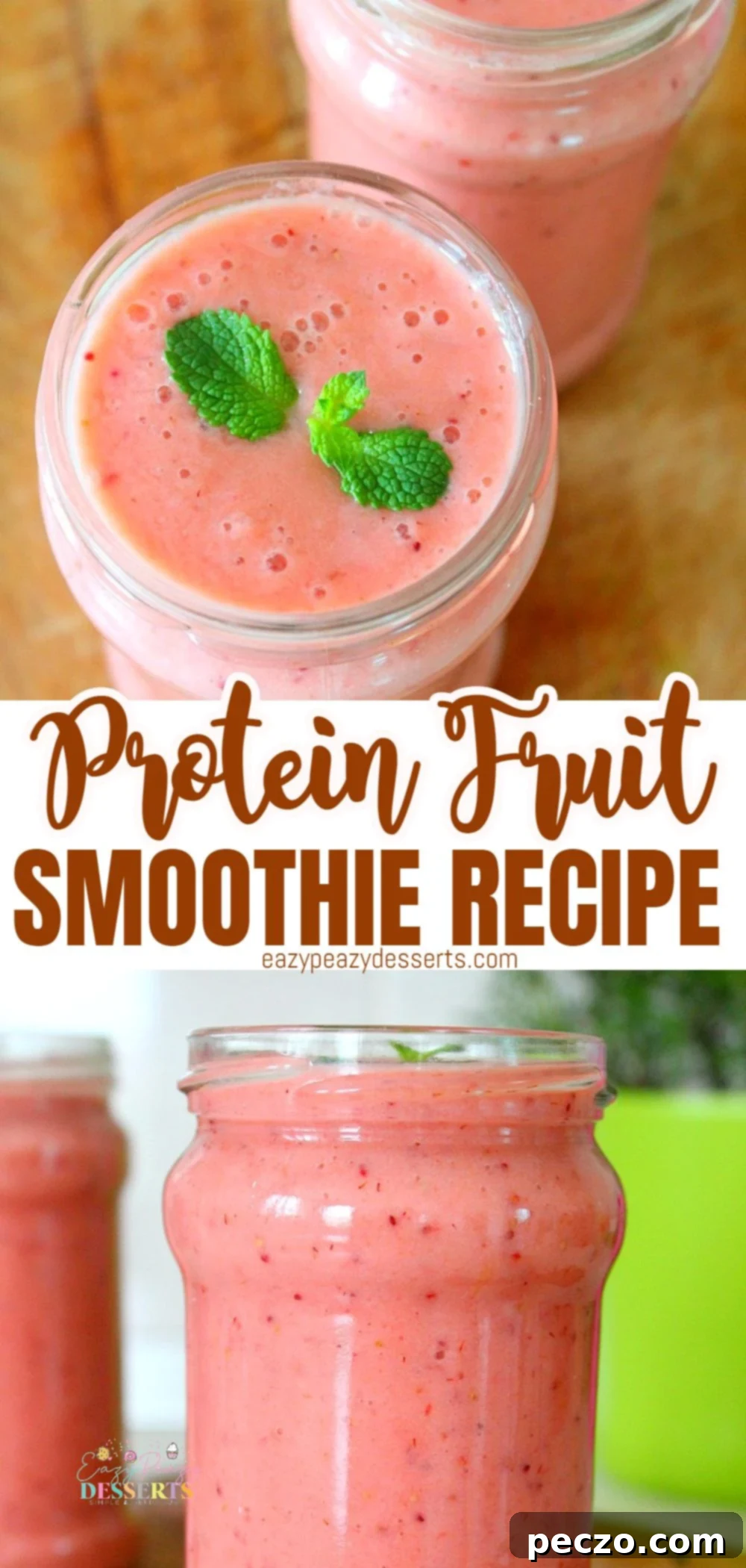 Photo collage of protein fruit smoothie