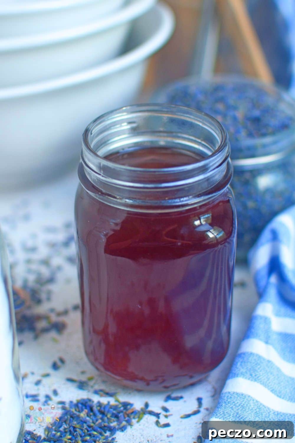 Lavender simple syrup in a glass jar
