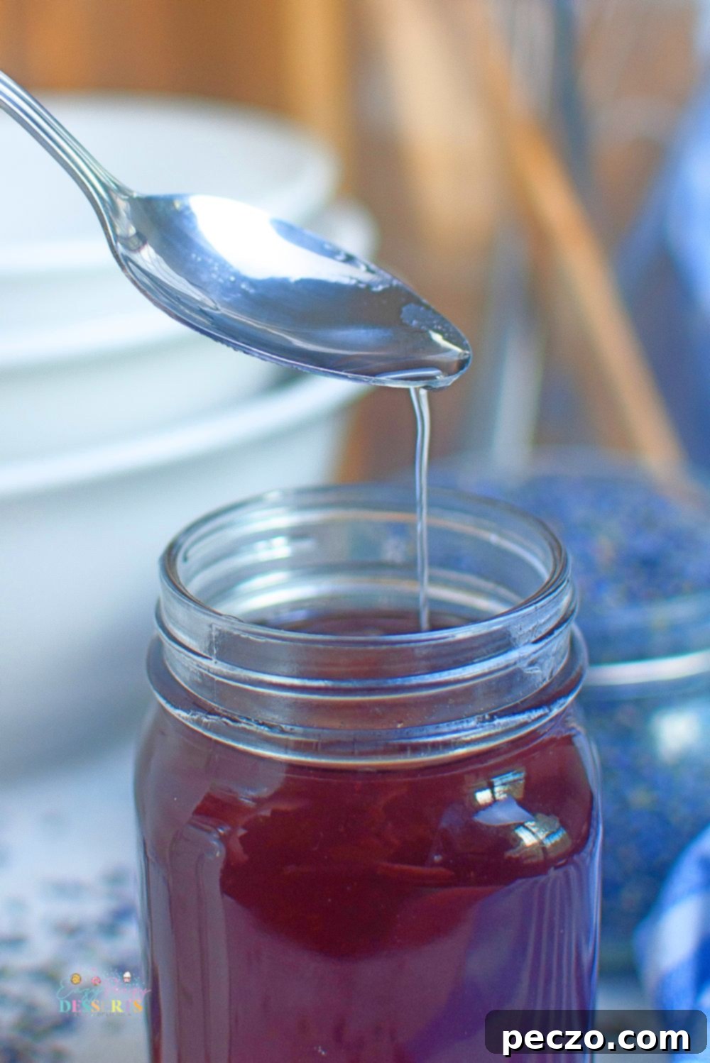 Close up image of lavender syrup for coffee