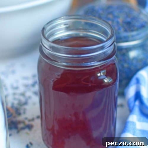 Lavender simple syrup in a glass jar