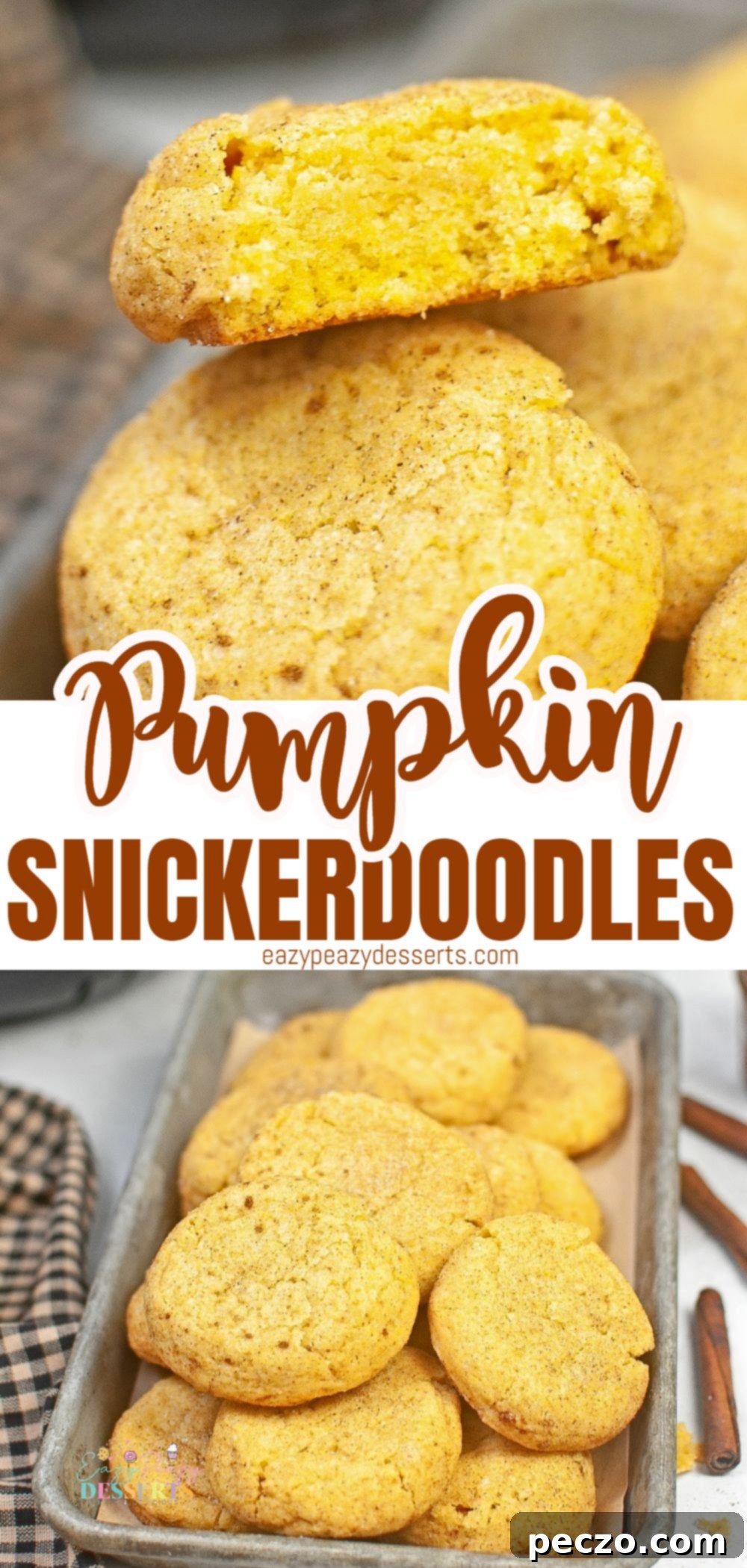 Photo collage of pumpkin snickerdoodles cookies made in the air fryer