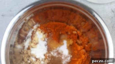 Mixing pumpkin pie filling