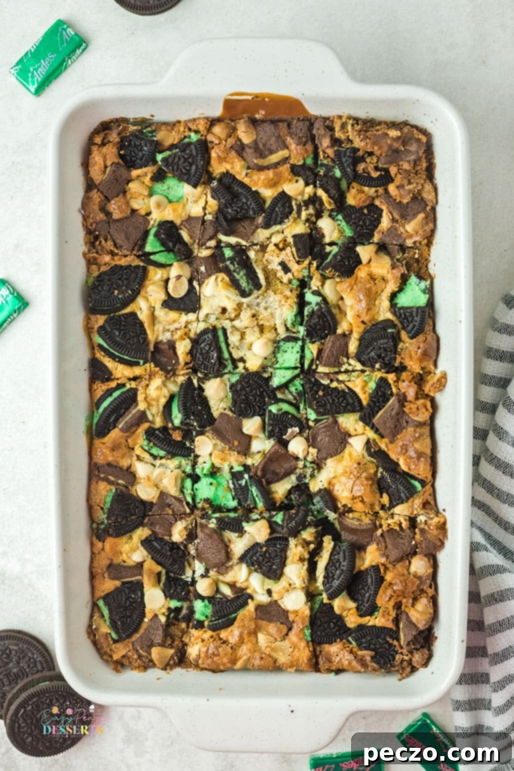 Mint bars in a white baking dish