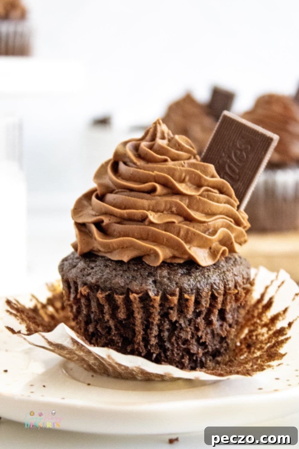 Mint chocolate cupcakes with dark chocolate frosting and candy