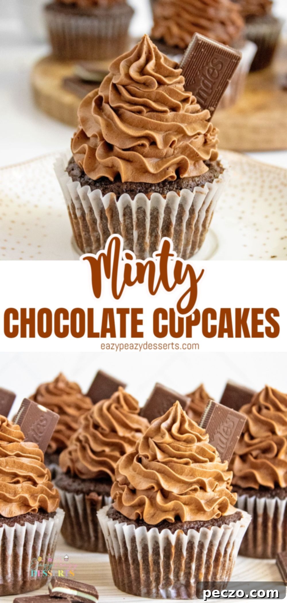 Chocolate mint cupcakes featured in a Pinterest-style vertical image.
