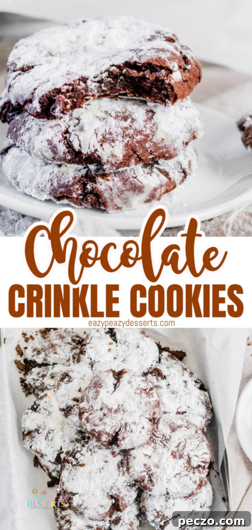 Photo collage of chocolate crinkle cookies