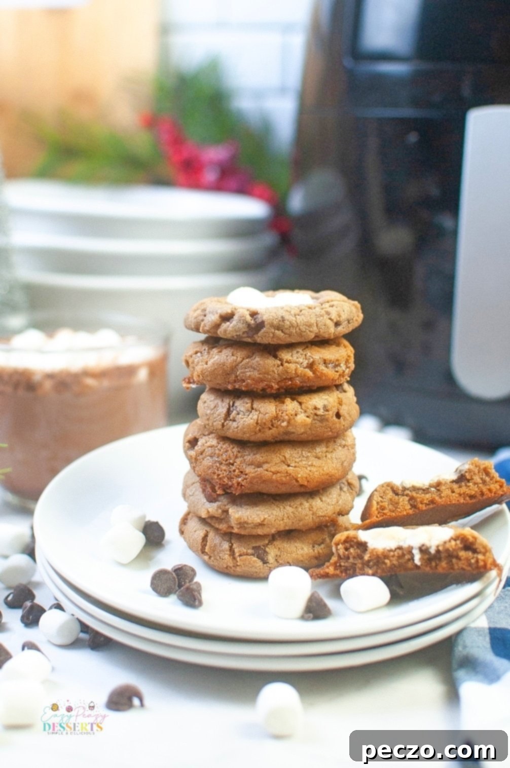 Decadent hot chocolate cookies with marshmallows for Christmas