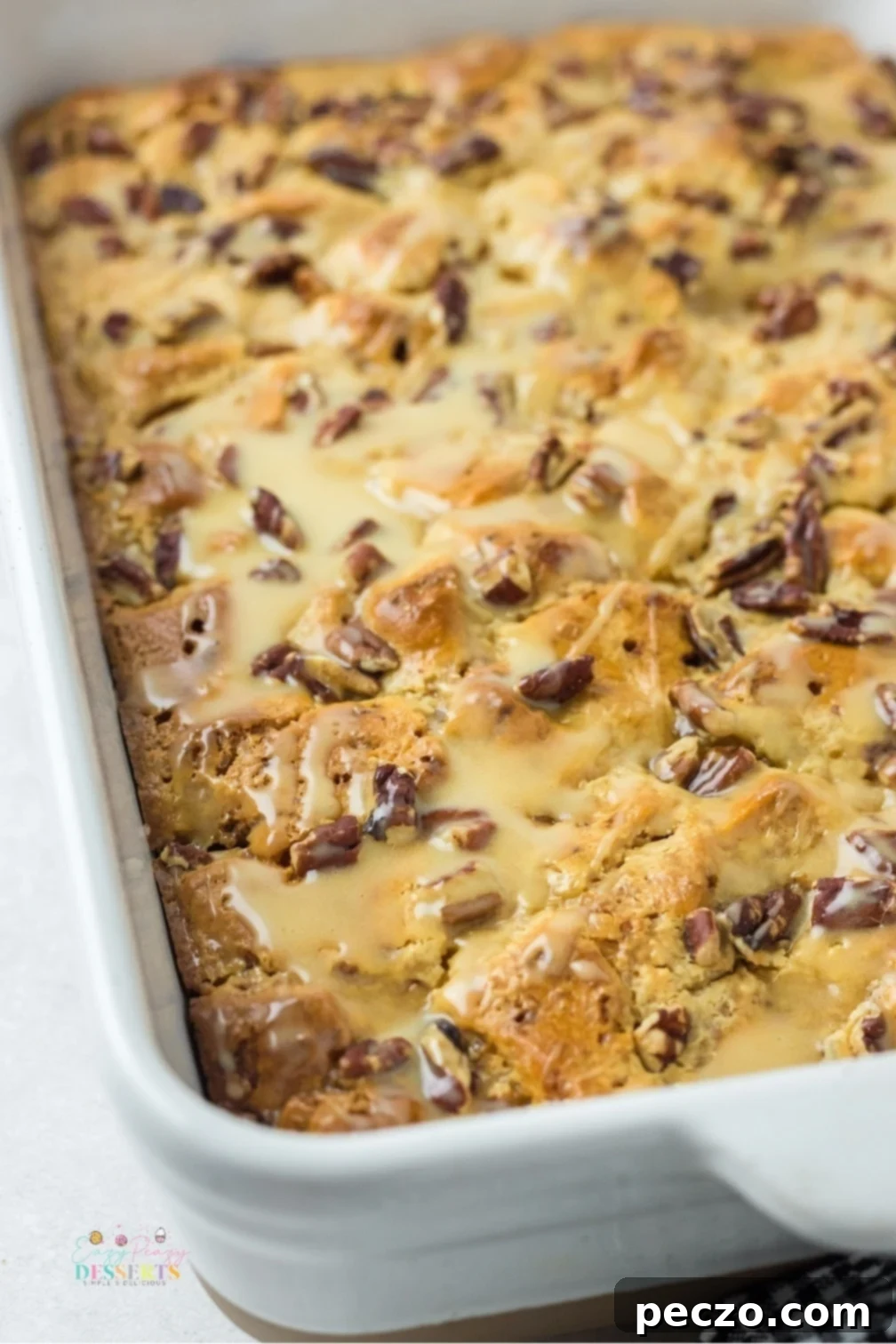 Cinnamon roll breakfast casserole, golden brown and bubbly