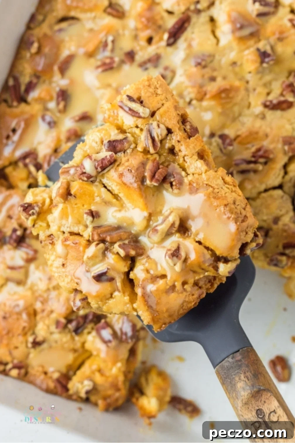 Easy cinnamon roll casserole, golden and topped with icing