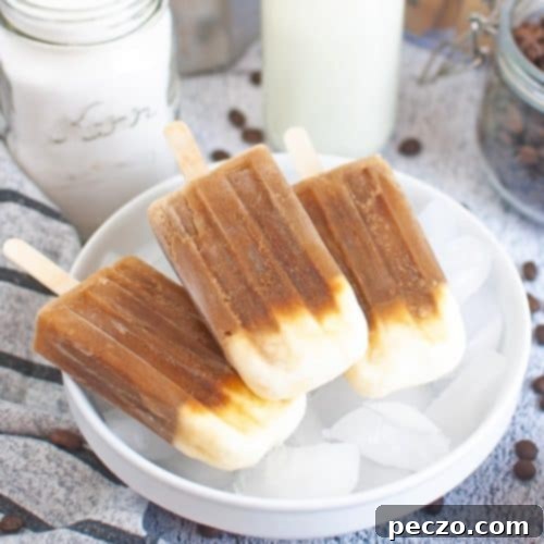 Coffee pops in a bowl with ice cubes