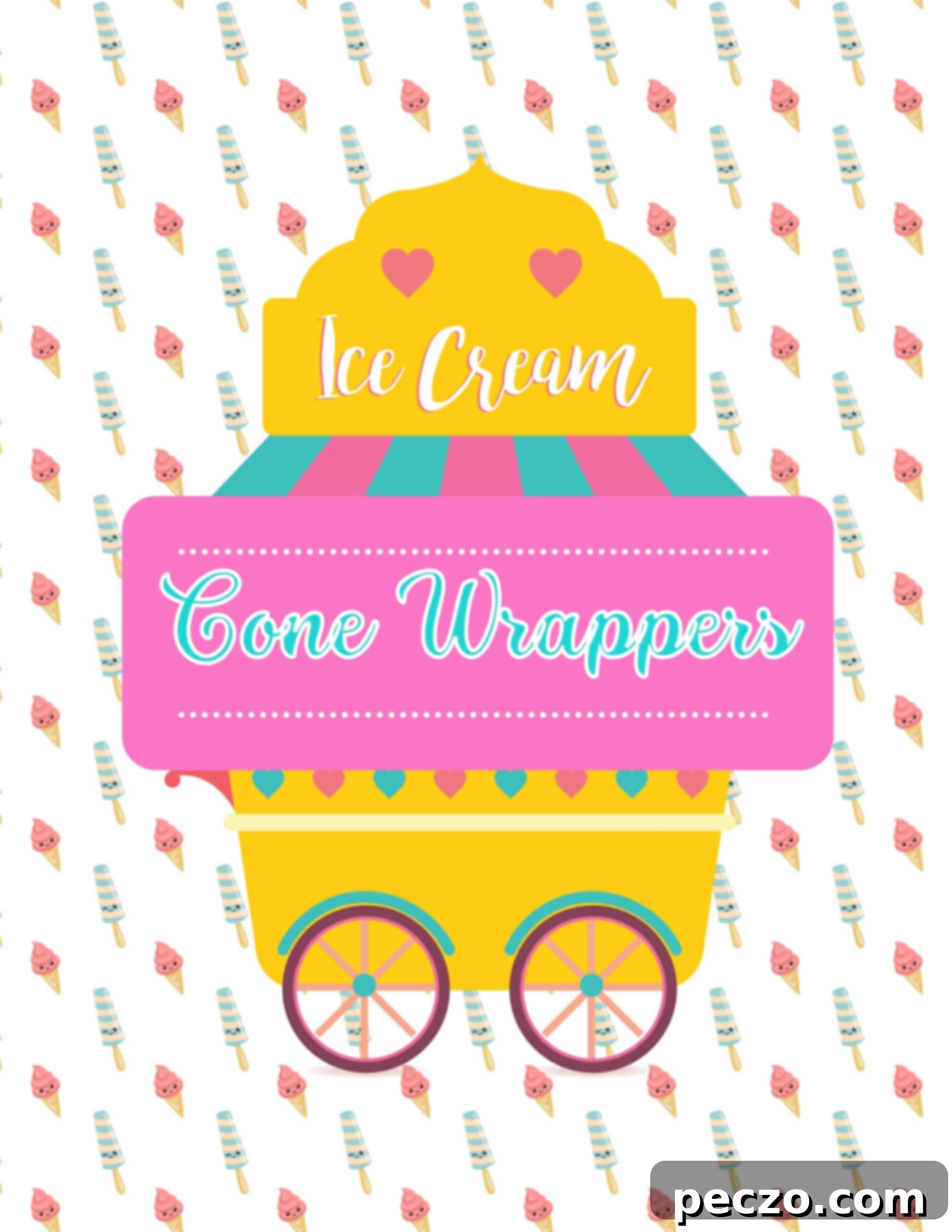 Printable ice cream cone wrappers featuring colorful designs