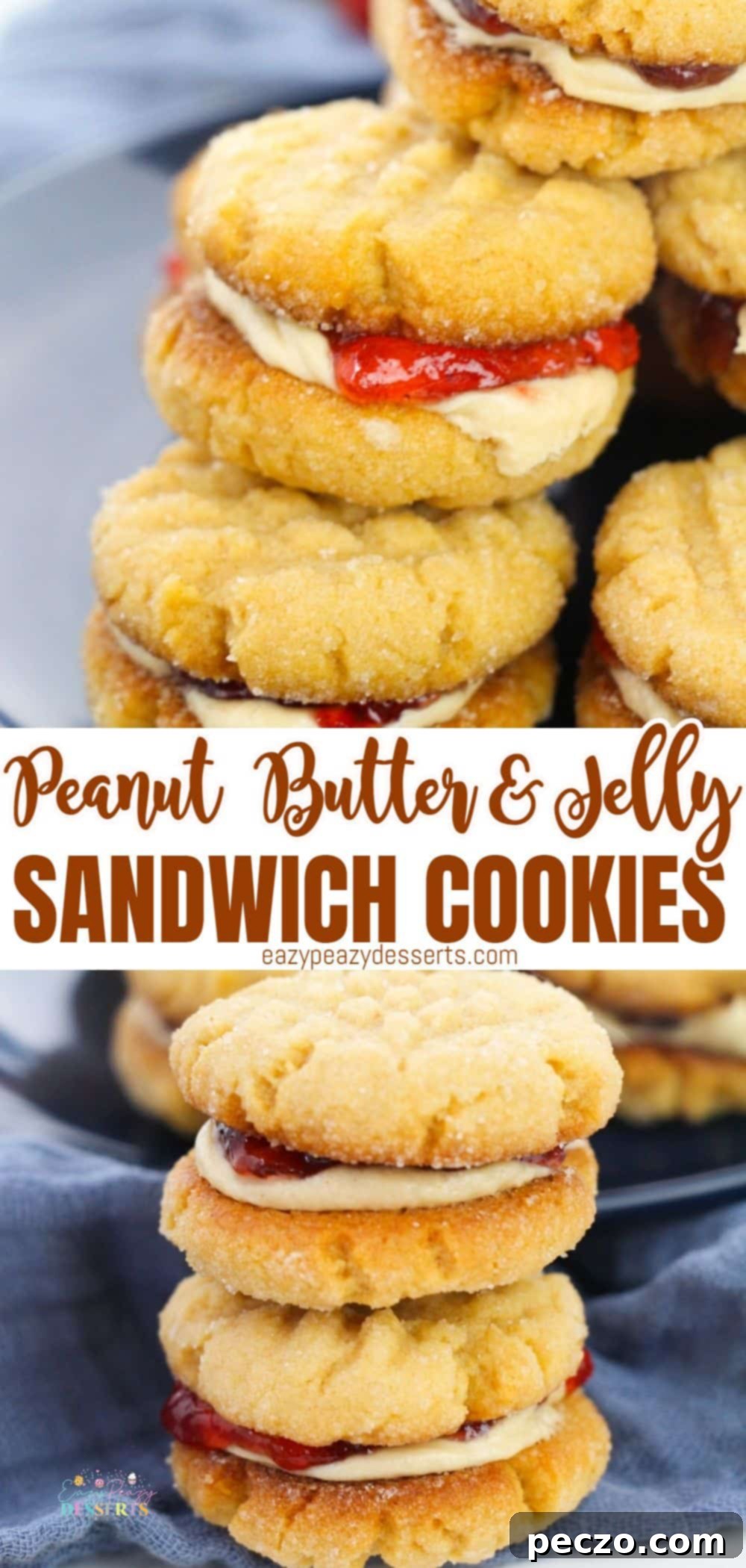 PB&J Cookies stacked with a glass of milk