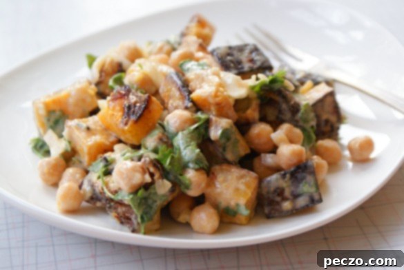 Roasted butternut squash salad with creamy tahini dressing