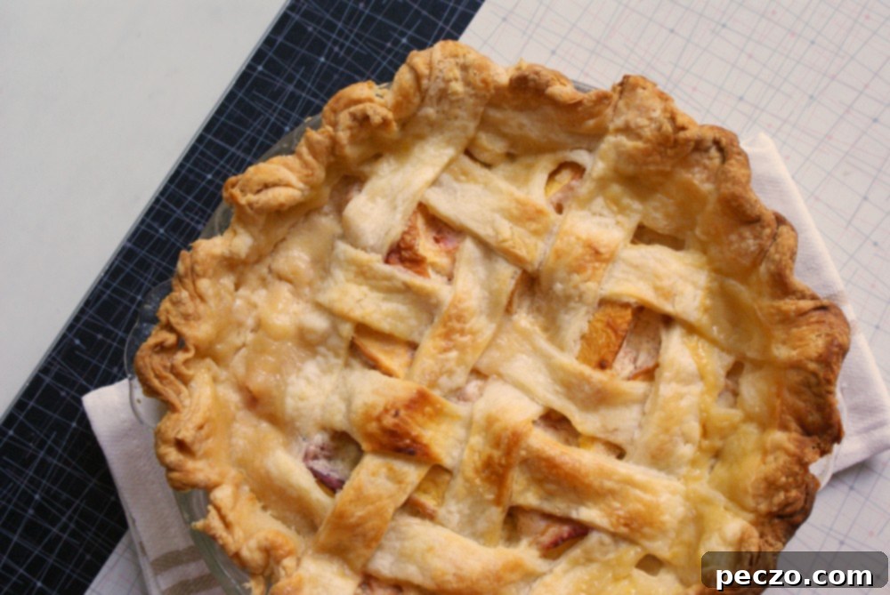 SONY DSC - Freshly baked peach pie, golden brown crust