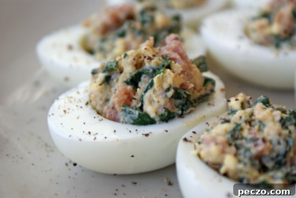 Delicious Green Eggs and Ham Deviled Eggs ready to serve