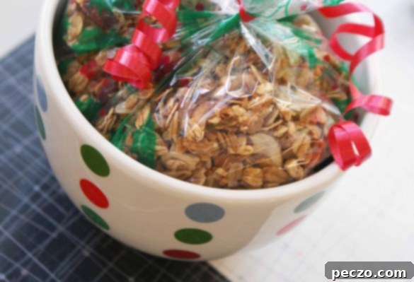 Christmas Granola in a jar with festive decorations