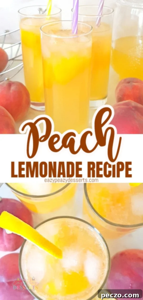Pin for Homemade Peach Lemonade recipe