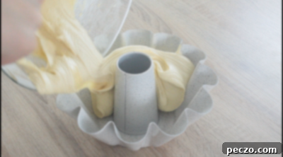 Transferring batter to Bundt pan